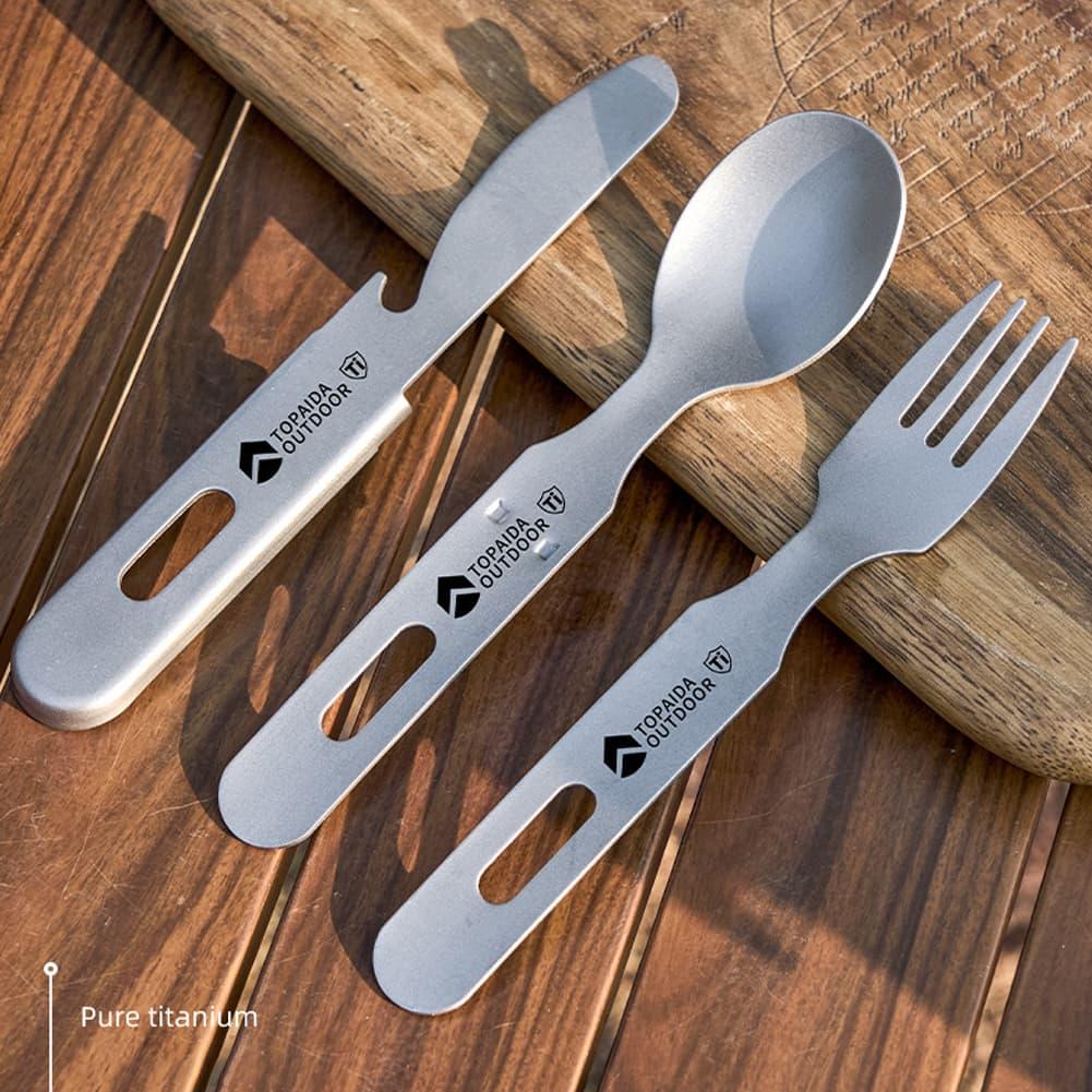 Edc Everyday Carry Knives - 3-in-1-Titan-Campingbesteck-Set mit Gabel, Löffel und Messer,